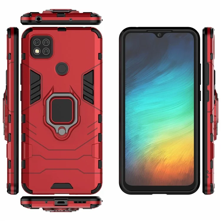 Ein-hand-holding-fingerringhalter Kickstand PC + TPU Hybridabdeckung Für Xiaomi Redmi 9C/9C NFC - Rot