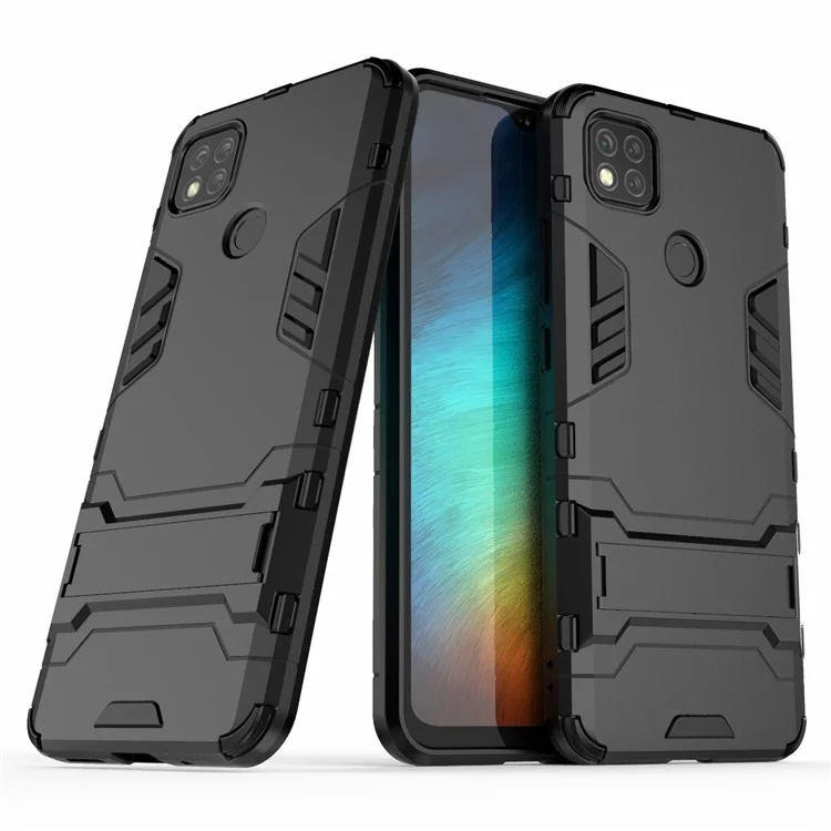 2 in 1 PC + TPU Hybrid Phone Case with Invisible Folding Kickstand for Xiaomi Redmi 9C/9C NFC - Black