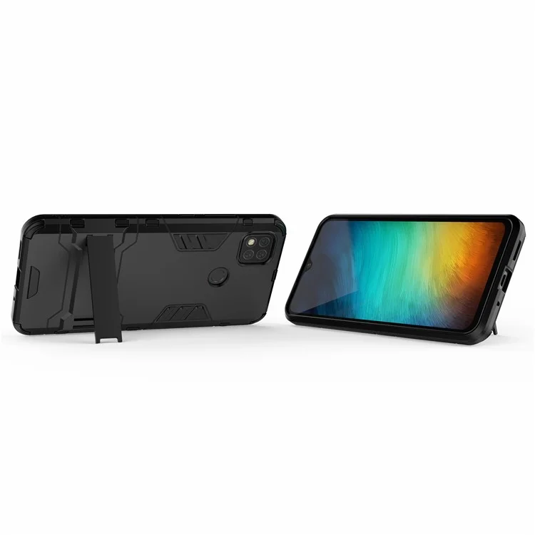 2 in 1 PC + TPU Hybrid Phone Case with Invisible Folding Kickstand for Xiaomi Redmi 9C/9C NFC - Black