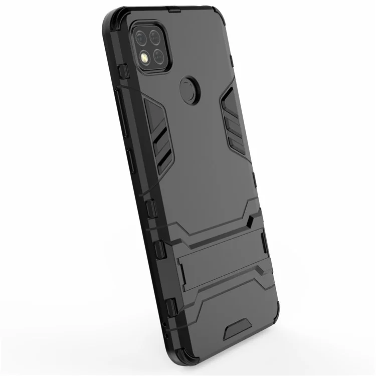 2 in 1 PC + TPU Hybrid Phone Case with Invisible Folding Kickstand for Xiaomi Redmi 9C/9C NFC - Black