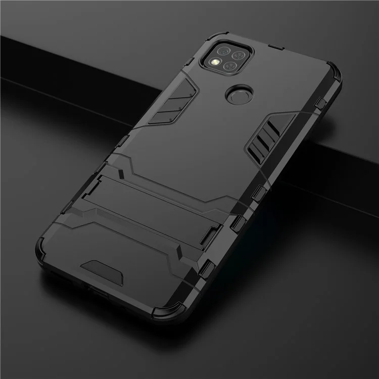 2 in 1 PC + TPU Hybrid Phone Case with Invisible Folding Kickstand for Xiaomi Redmi 9C/9C NFC - Black