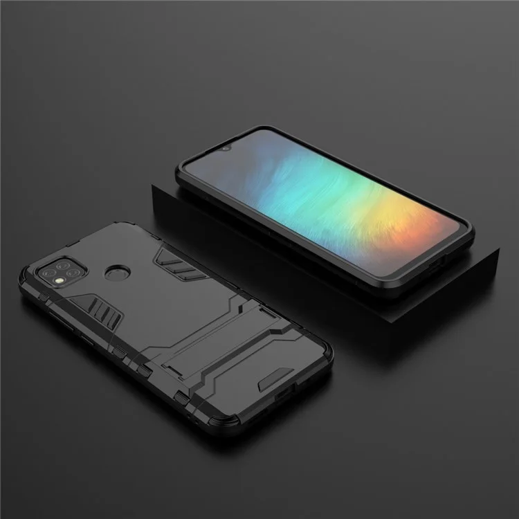 2 in 1 PC + TPU Hybrid Phone Case with Invisible Folding Kickstand for Xiaomi Redmi 9C/9C NFC - Black