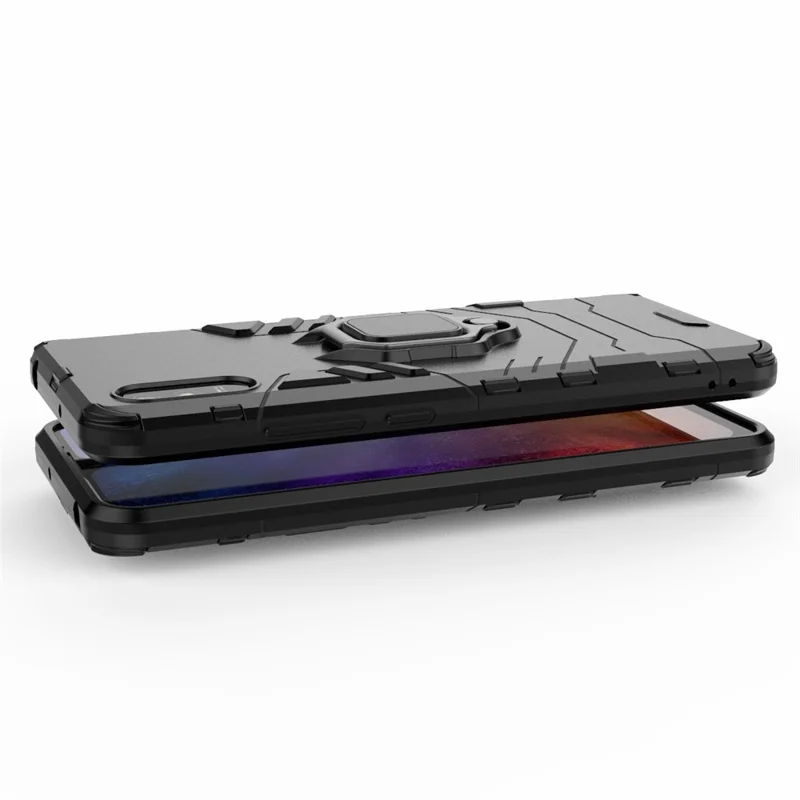 Per Xiaomi Redmi 9A Holder di Dito Kickstand PC + Coperchio di Guscio Protettivo TPU - Nero