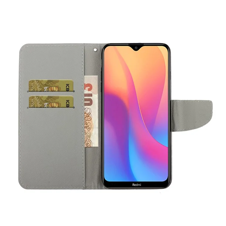 Pattern Printing Cover with Stand Leather Wallet Case for Xiaomi Redmi 9A - White Flowers