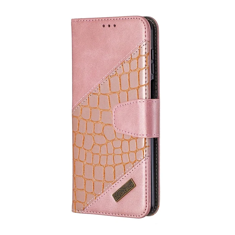 Coque en Cuir de Peau Crocodile Pour Xiaomi Redmi Note 9s / Redmi Note 9 Pro Max / Redmi Note 9 Pro - or Rose