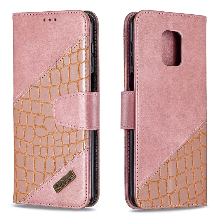 Casca de Couro de Pele Crocodilo Para Xiaomi Redmi Note 9s/redmi Note 9 Pro Max/Redmi Note 9 Pro - Rosa Ouro