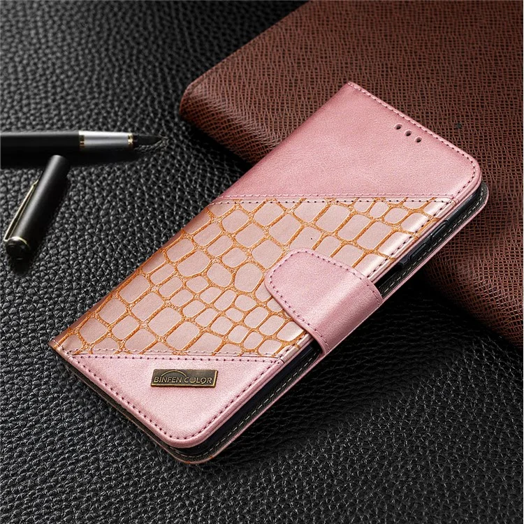 Crocodile Pelle Guscio in Pelle Per Xiaomi Redmi Note 9S/Redmi Note 9 Pro Max/Redmi Note 9 Pro - Oro Rosa