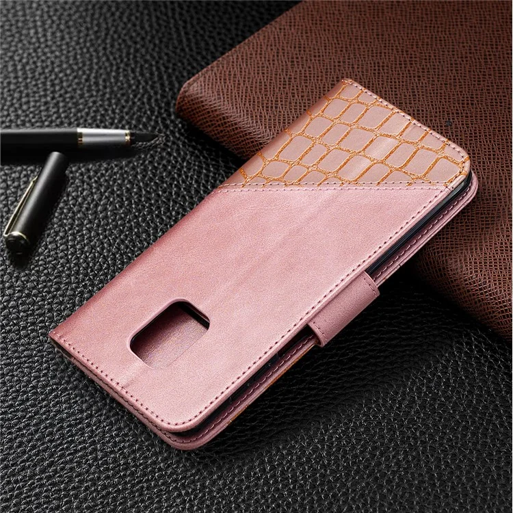 Coque en Cuir de Peau Crocodile Pour Xiaomi Redmi Note 9s / Redmi Note 9 Pro Max / Redmi Note 9 Pro - or Rose