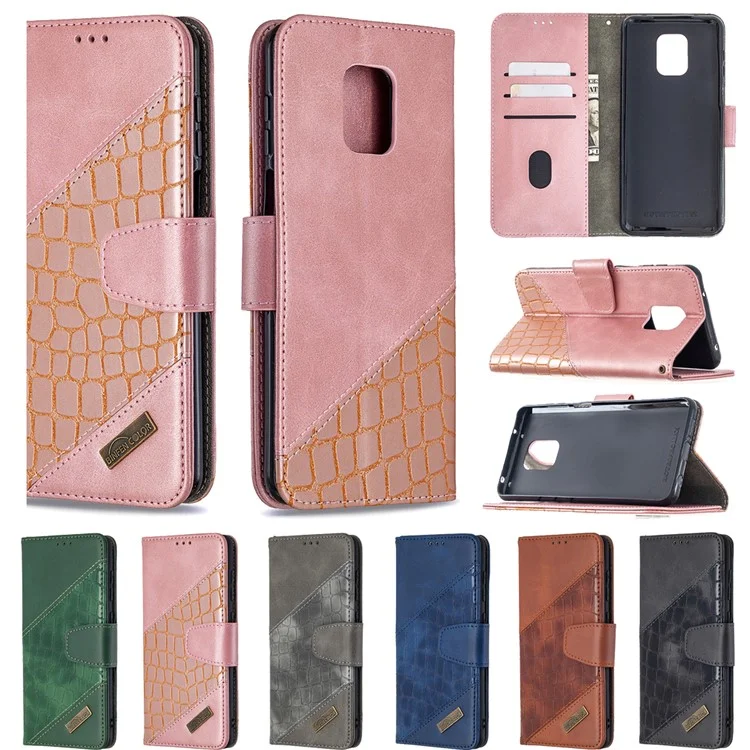 Coque en Cuir de Peau Crocodile Pour Xiaomi Redmi Note 9s / Redmi Note 9 Pro Max / Redmi Note 9 Pro - or Rose