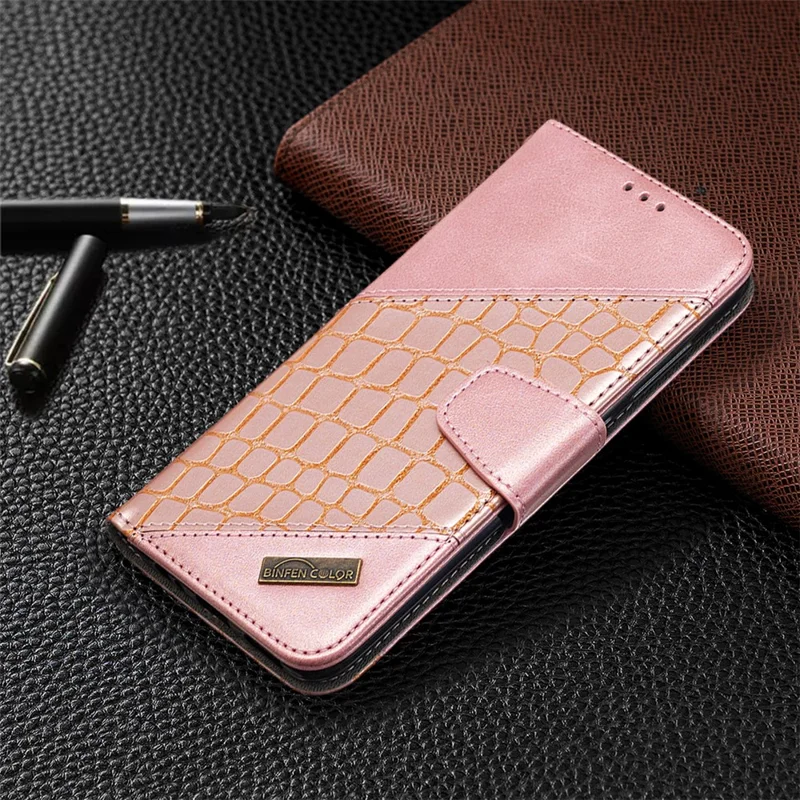Crocodile Skin Assorted Color Style Leather Wallet Case for Xiaomi Redmi Note 9 / Redmi 10X 4G - Rose Gold