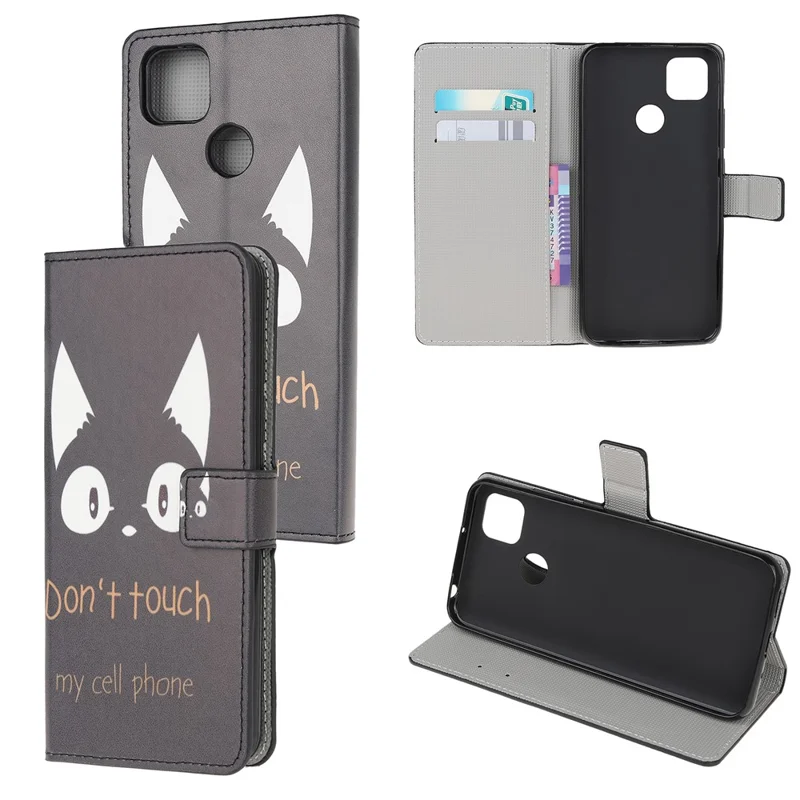 Mønstertrykt lommebog i læder med stander til Xiaomi Redmi 9C/9C NFC – Rør ikke min telefon