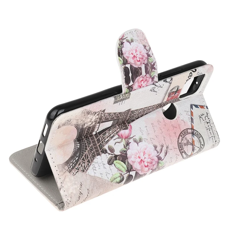 Cross Texture Pattern Printing Leather Phone Case for Xiaomi Redmi 9C/9C NFC - Eiffel Tower