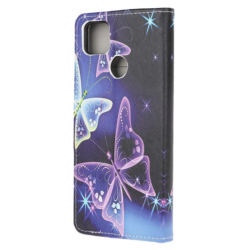 Kruistextuurpatroon met bedrukking Leren telefoonhoesje voor Xiaomi Redmi 9C/9C NFC - Mooie vlinder