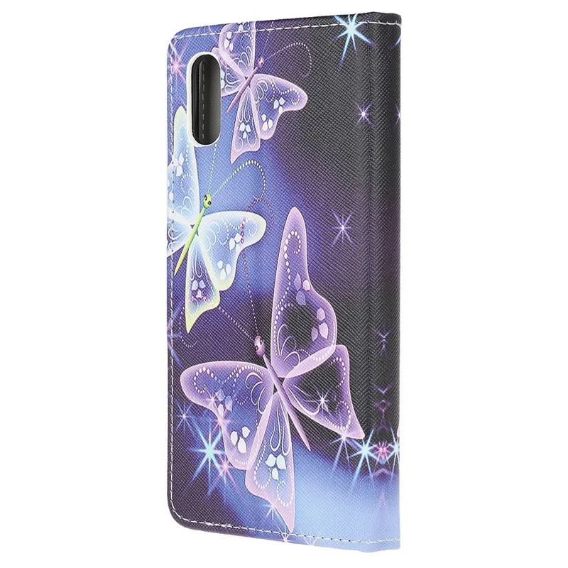 Cross Texture Patterned Leather Wallet Shell for Xiaomi Redmi 9A - Beautiful Butterfly