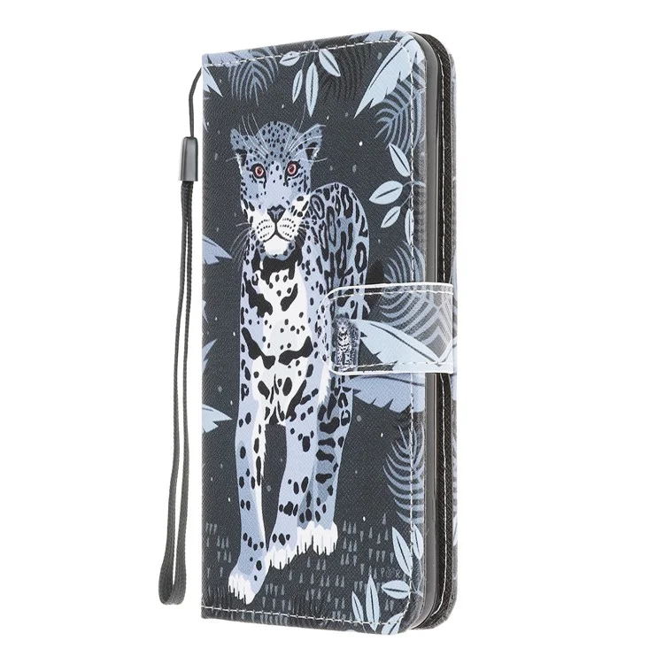 Pattern Printing Cross Texture Leather Wallet Phone Shell with Strap for Xiaomi Redmi 9C/9C NFC - Leopard