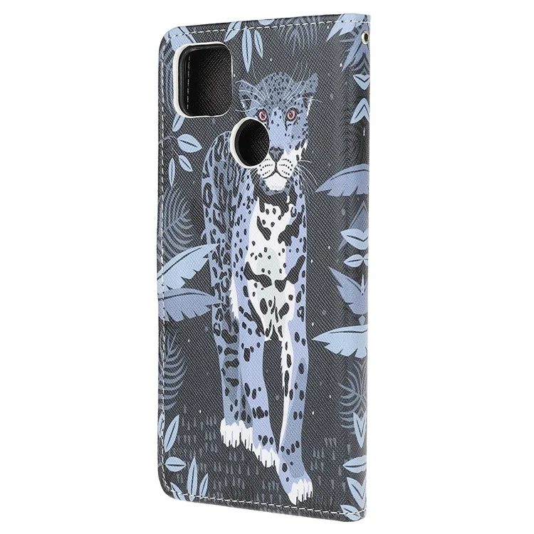 Pattern Printing Cross Texture Leather Wallet Phone Shell with Strap for Xiaomi Redmi 9C/9C NFC - Leopard