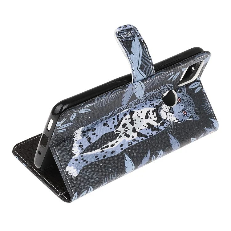 Pattern Printing Cross Texture Leather Wallet Phone Shell with Strap for Xiaomi Redmi 9C/9C NFC - Leopard