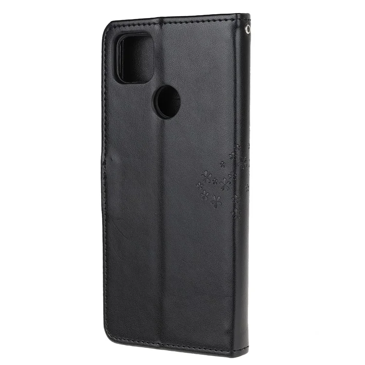 Étui à Portefeuille en Cuir de Chouette à Imprime Pour Xiaomi Redmi 9c / 9c NFC - le Noir