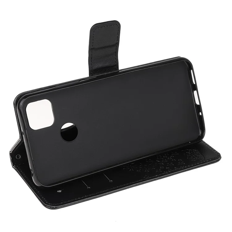 Étui à Portefeuille en Cuir de Chouette à Imprime Pour Xiaomi Redmi 9c / 9c NFC - le Noir