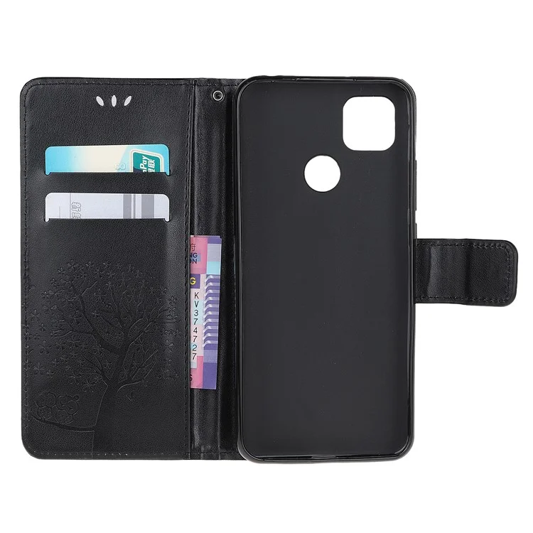 Étui à Portefeuille en Cuir de Chouette à Imprime Pour Xiaomi Redmi 9c / 9c NFC - le Noir