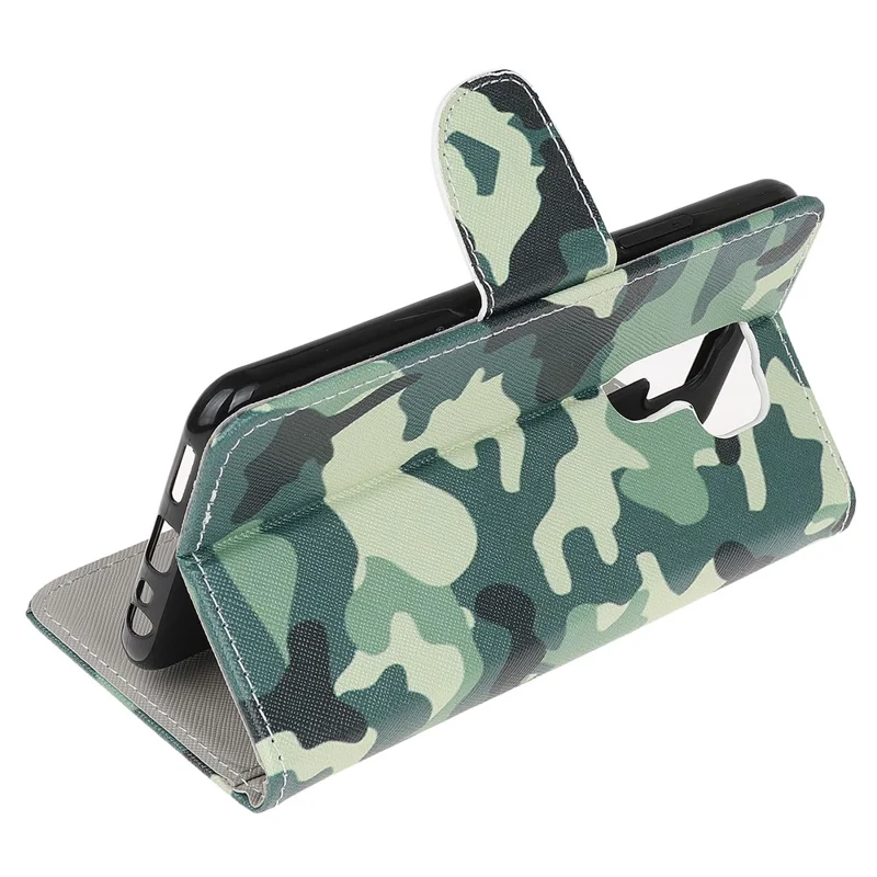 Cross Texture Patterned Wallet Leather Stand Mobile Phone Cover Case for Xiaomi Redmi 9 - Camouflage