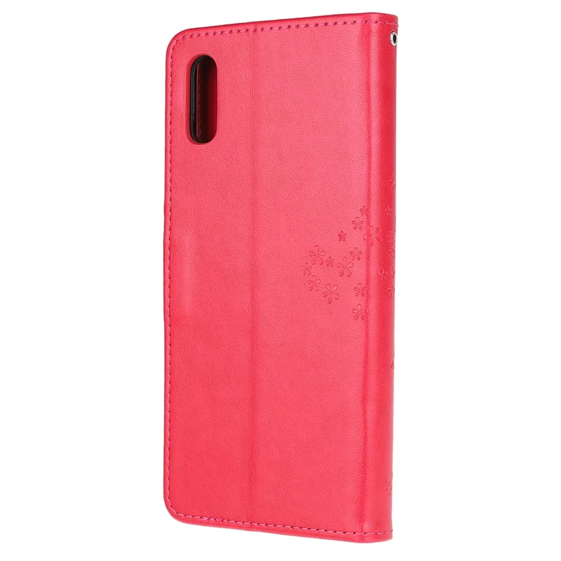 Imprint Tree Owl Leather Wallet Stand Case for Xiaomi Redmi 9A - Red