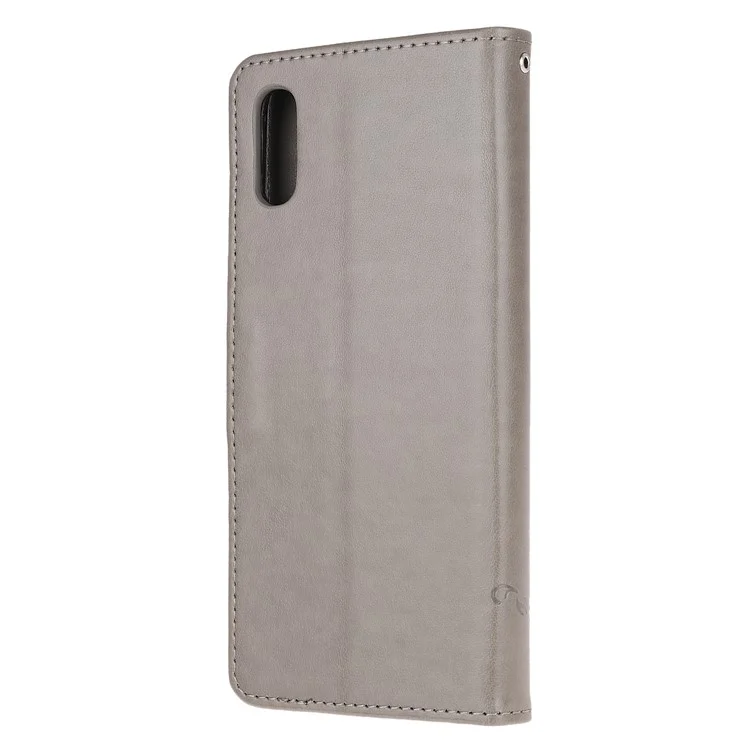 Imprint Butterfly Flowers Leather Wallet Stand Case for Xiaomi Redmi 9A - Grey