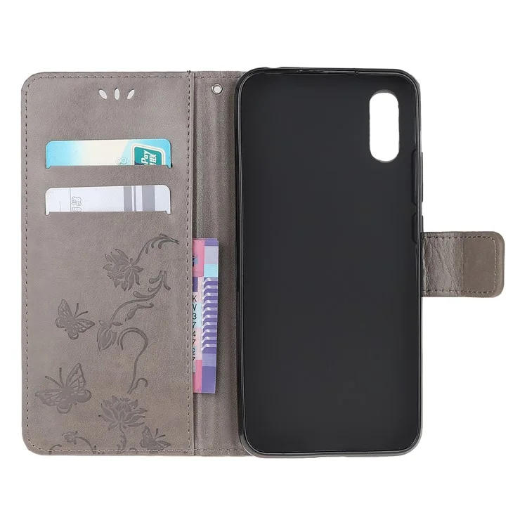 Imprint Butterfly Flowers Leather Wallet Stand Case for Xiaomi Redmi 9A - Grey