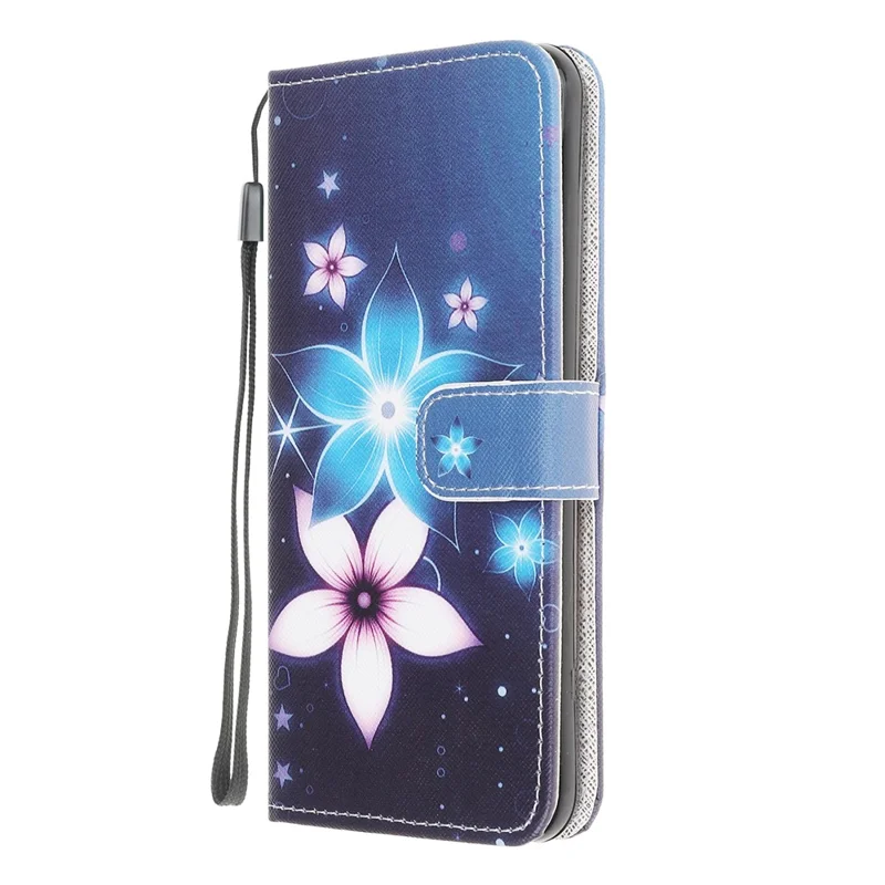 Pattern Printing Cross Texture Leather Wallet Phone Cover with Strap for Xiaomi Redmi 9 - Flower
