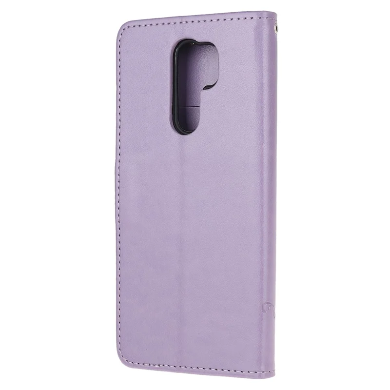 Imprint Butterfly Flower Wallet Leather Cover for Xiaomi Redmi 9 - Light Purple