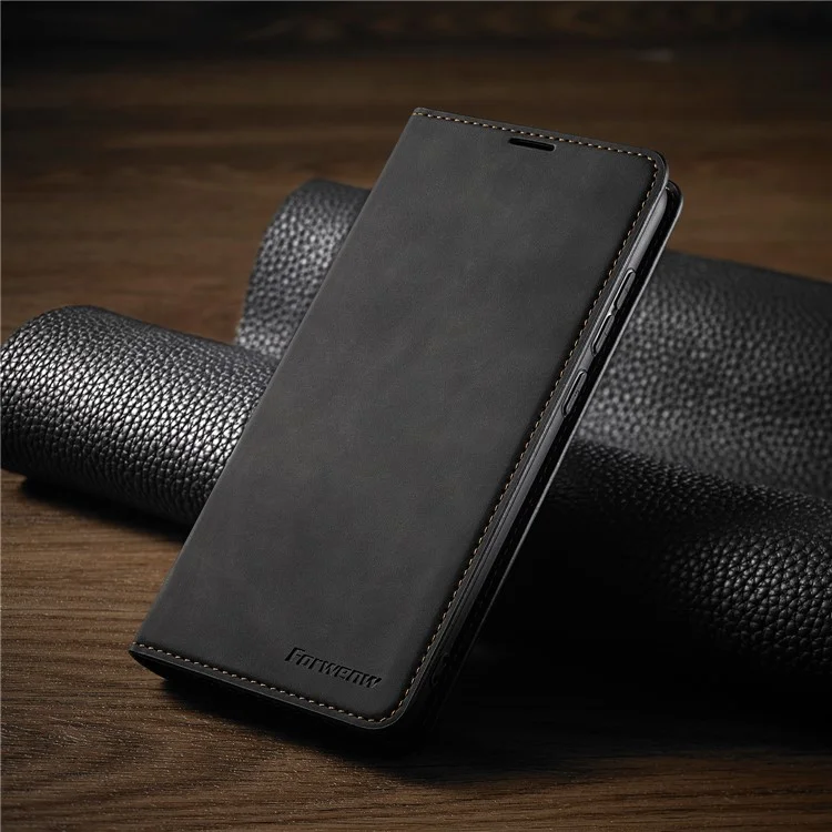 Forwenw Série De Fantasia Capa De Couro De Toque De Seda Para Xiaomi Redmi Nota 9 / Redmi 10x 4G. - Preto