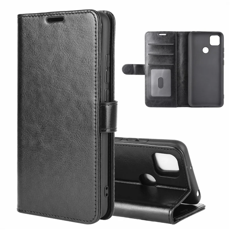 Crazy Horse Leather Wallet Stand Protection Couvercle Pour Xiaomi Redmi 9c / 9c NFC - le Noir