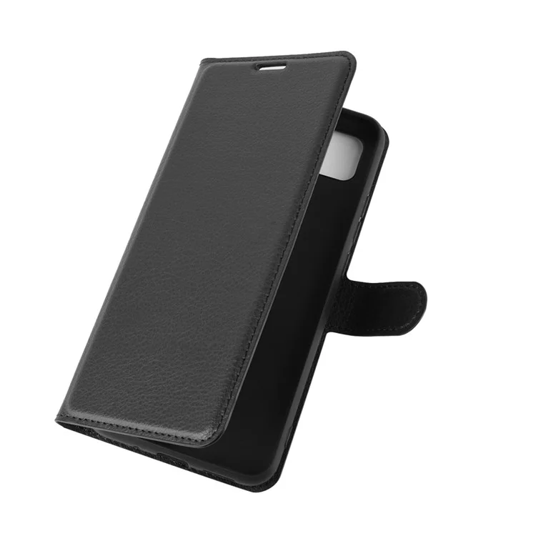 Étui en cuir de portefeuille de peau de litchi pour Xiaomi Redmi 9C/9C NFC Folio Flip Leather Shell Phone Cover - Noir