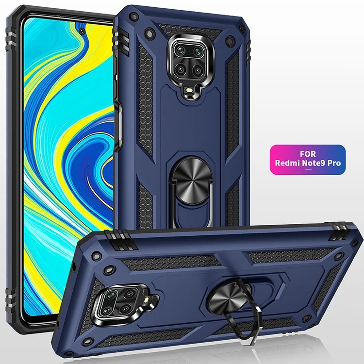 Hybrid PC TPU Kickstand Armour Téléphone Pour Xiaomi Redmi Note 9 Pro / Redmi Note 9S - Bleu