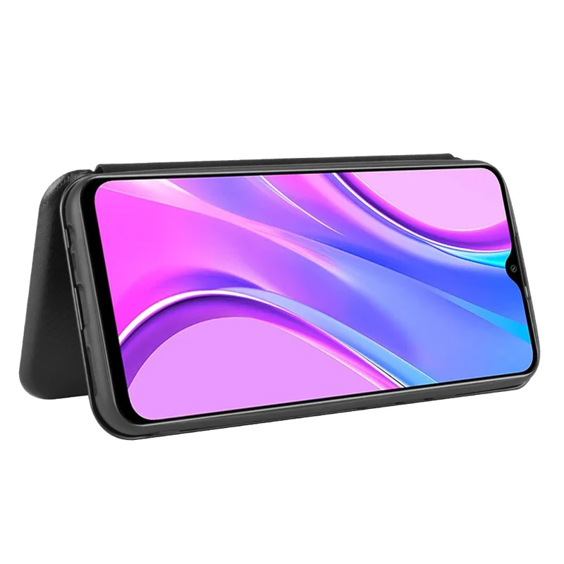 Case de Teléfonos Celulares de Cuero de Fibra de Fibra de Carbono Para Xiaomi Redmi 9 - Negro