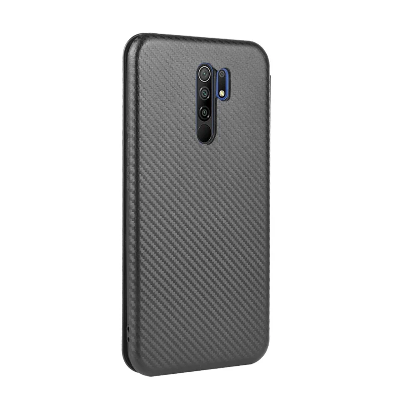 Case de Teléfonos Celulares de Cuero de Fibra de Fibra de Carbono Para Xiaomi Redmi 9 - Negro