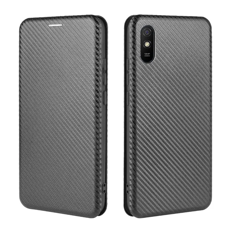 Coque en Cuir en Fibre de Carbone Auto-absorbée Avec Support Pour Xiaomi Redmi 9A - le Noir