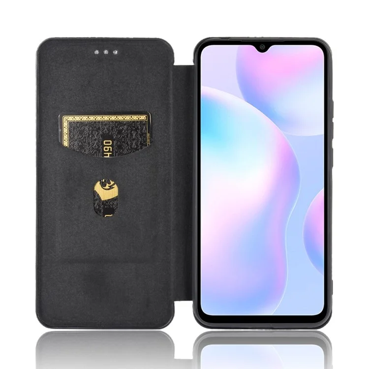 Coque en Cuir en Fibre de Carbone Auto-absorbée Avec Support Pour Xiaomi Redmi 9A - le Noir