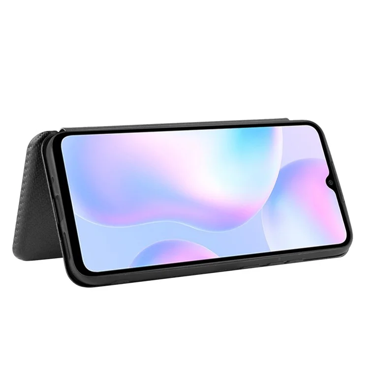 Coque en Cuir en Fibre de Carbone Auto-absorbée Avec Support Pour Xiaomi Redmi 9A - le Noir