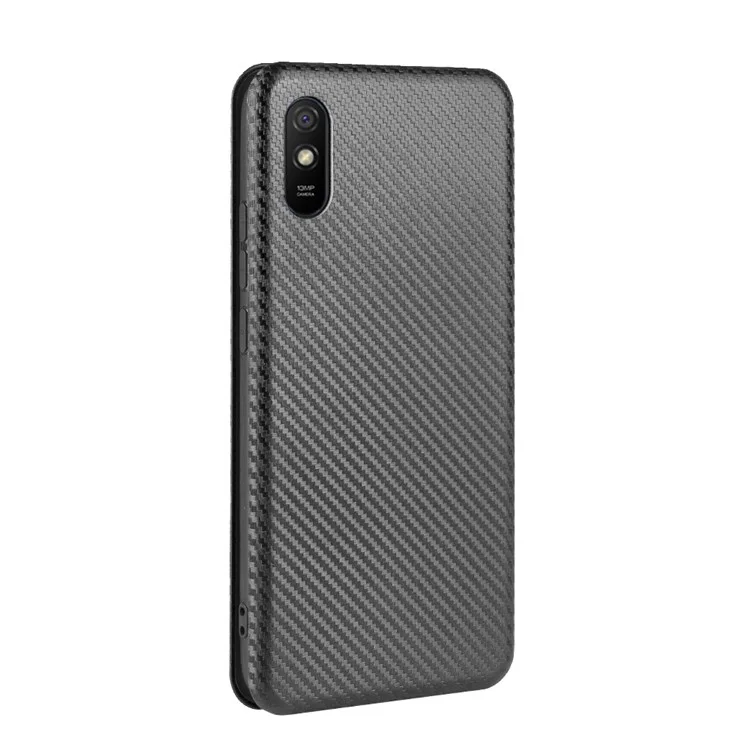 Fibra de Carbono Con Cáscara de Cuero Autoabsorbido Con Soporte Para Xiaomi Redmi 9a - Negro