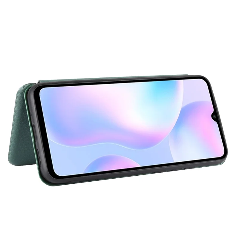 Coque en Cuir en Fibre de Carbone Auto-absorbée Avec Support Pour Xiaomi Redmi 9A - Vert