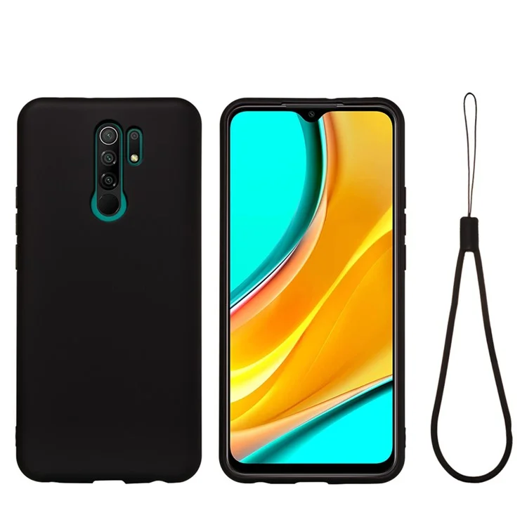 Cas de Couverture de Téléphone en Silicone Liquide Pour Xiaomi Redmi 9 - le Noir