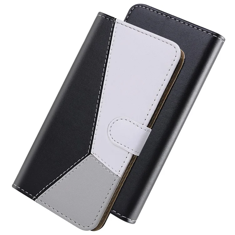 Tri-color PU Leather with Wallet Cover for Xiaomi Redmi 9 - Black/White/Grey