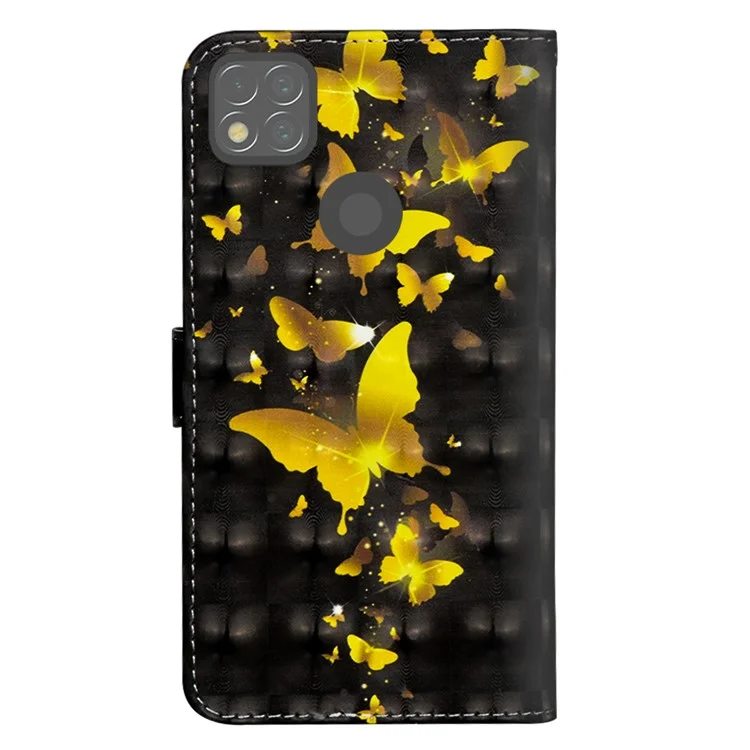 Étui en Cuir avec Motif Imprimé à Pois Lumineux, Support Portefeuille avec Bandoulière pour Xiaomi Redmi 9C/9C NFC - Papillon Doré