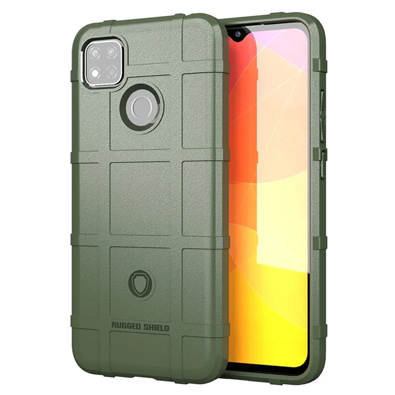 Rugged Shield Square Grid Texture TPU Protective Shell for Xiaomi Redmi 9C/9C NFC - Green