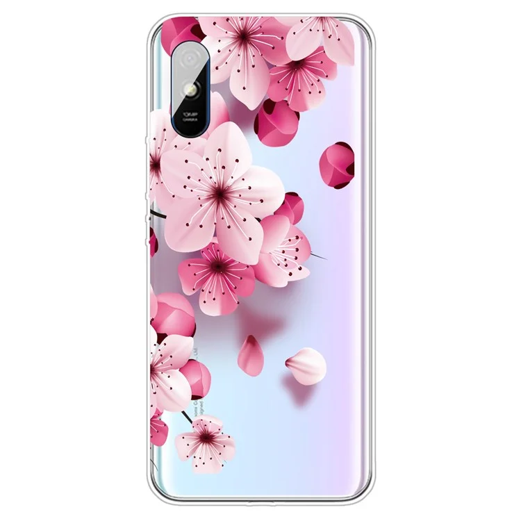 Impressão de Padrões TPU Soft TPU Case Para Xiaomi Redmi 9a - Flor Rosa