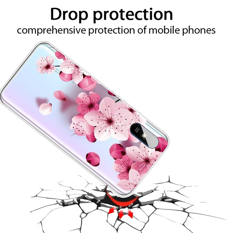 Impressão de Padrões TPU Soft TPU Case Para Xiaomi Redmi 9a - Flor Rosa
