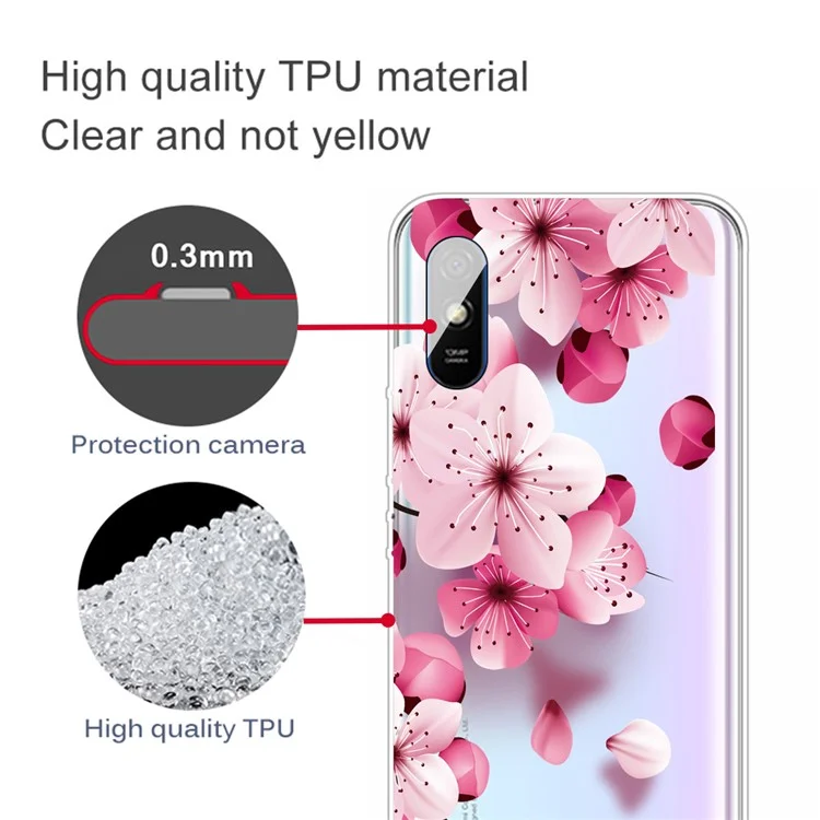 Impressão de Padrões TPU Soft TPU Case Para Xiaomi Redmi 9a - Flor Rosa