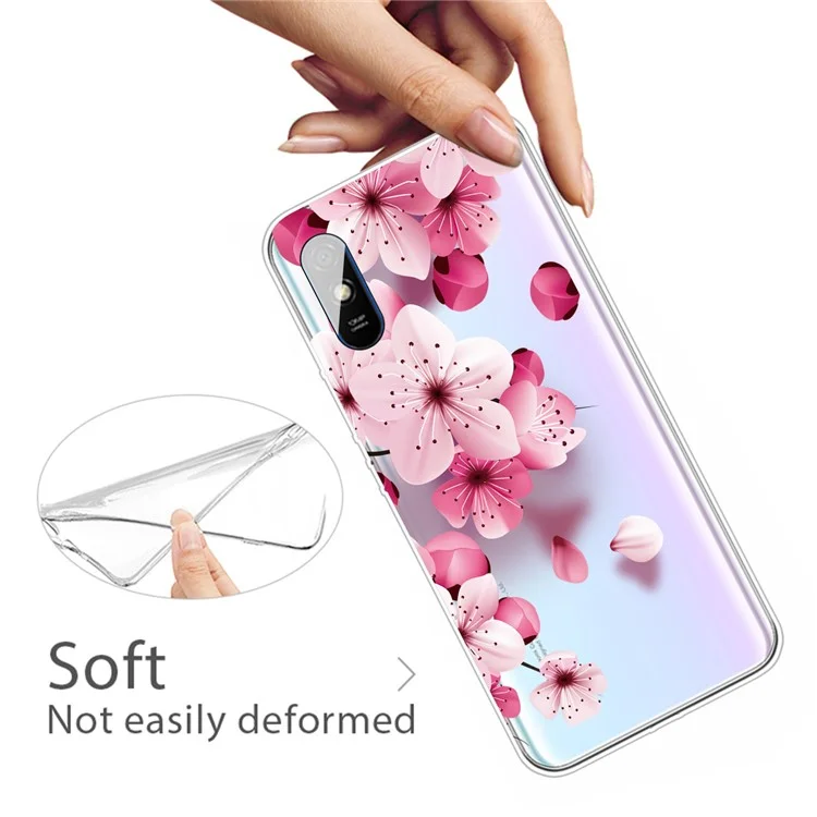 Impressão de Padrões TPU Soft TPU Case Para Xiaomi Redmi 9a - Flor Rosa