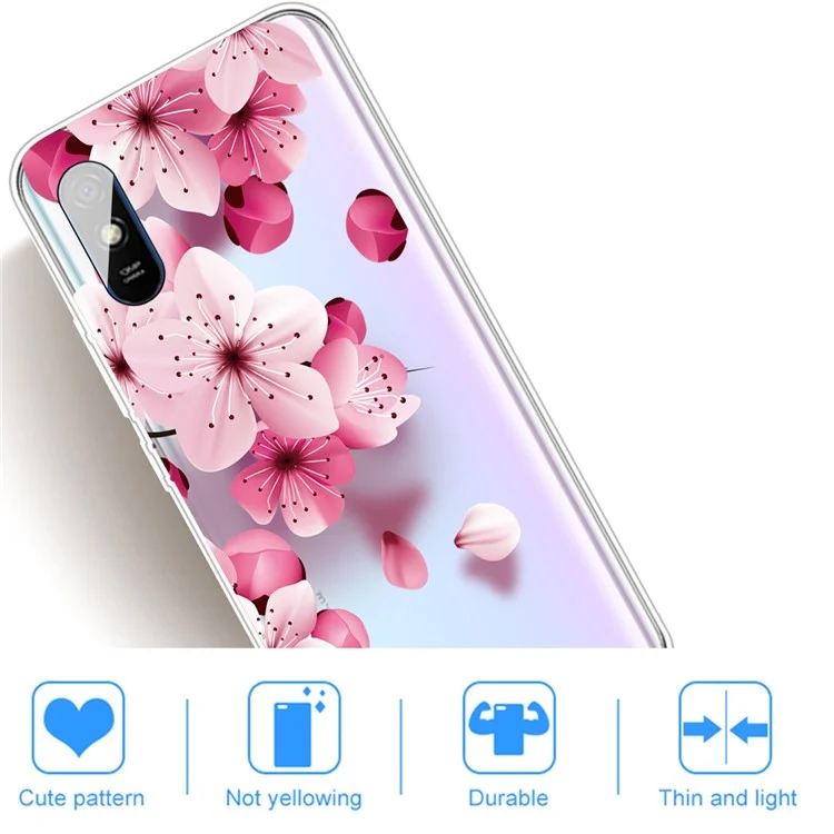 Impressão de Padrões TPU Soft TPU Case Para Xiaomi Redmi 9a - Flor Rosa